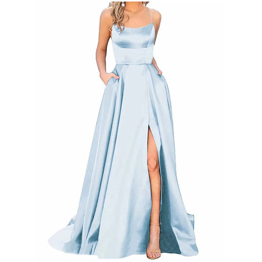 Solid Color Long Slimming And Shoulder Hollow Girlfriends Fashion Bridesmaid Party Dress - Onouthati