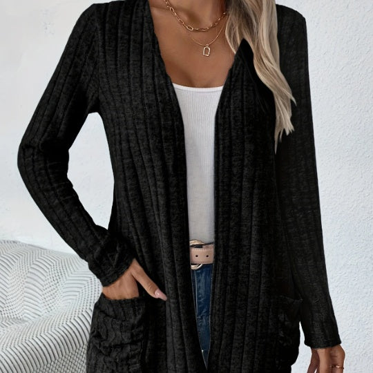 Solid Color Open-Front Cardigan - Onouthati