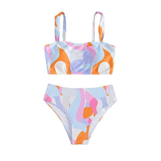 Swimsuit Tie-dye Tube Top High Waist Triangle Bikini For Women - Onouthati