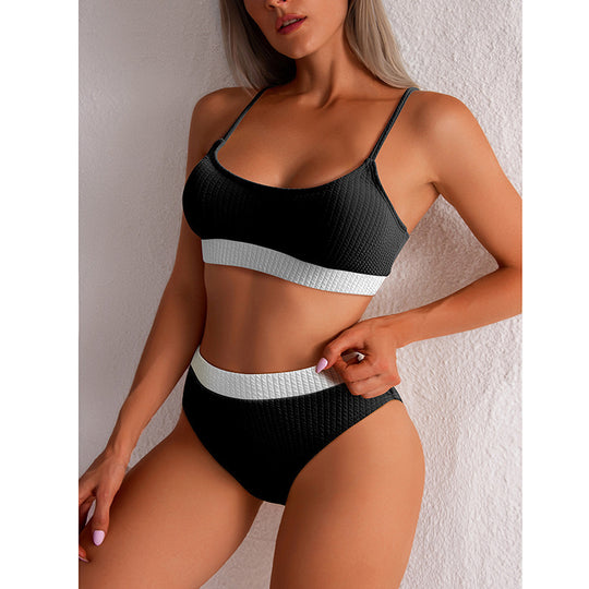 High Waist Bikini Swimwear Women Swimsuit New Push Up Biquini Ribbed Bathing Suit Women Sexy High Cut Bikinis Set - Onouthati