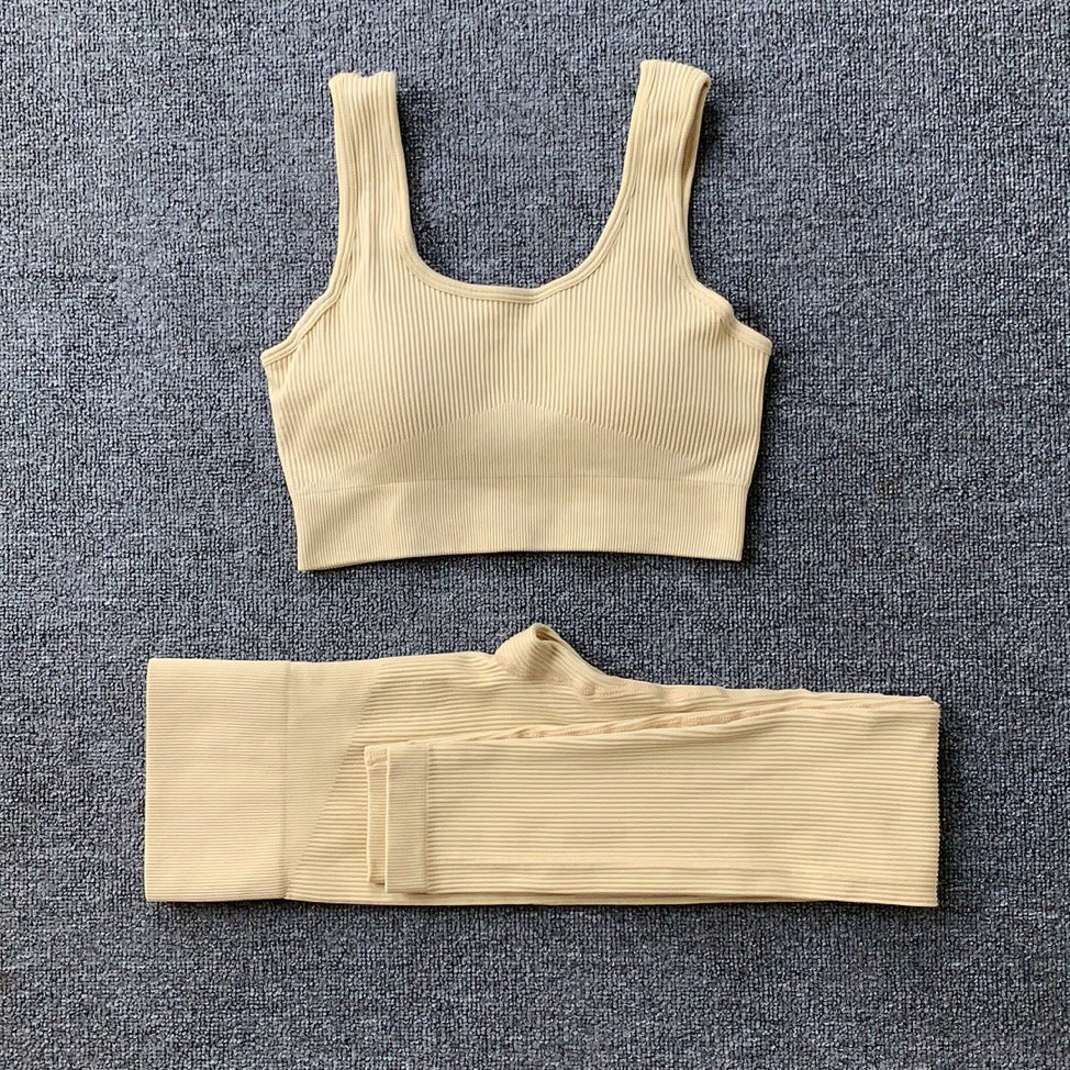 2pcs Thread Yoga Suit Seamless Bra And Butt Lifting High Waist Leggings Set For Women Sports Fitness Yoga Pants Sportswear Outfits Clothing - Onouthati