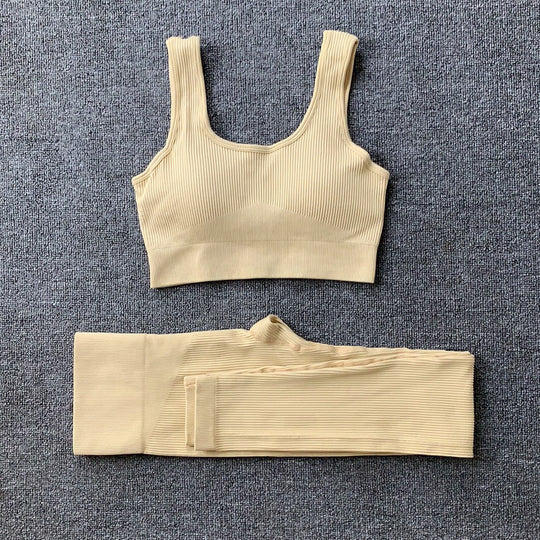 2pcs Thread Yoga Suit Seamless Bra And Butt Lifting High Waist Leggings Set For Women Sports Fitness Yoga Pants Sportswear Outfits Clothing - Onouthati
