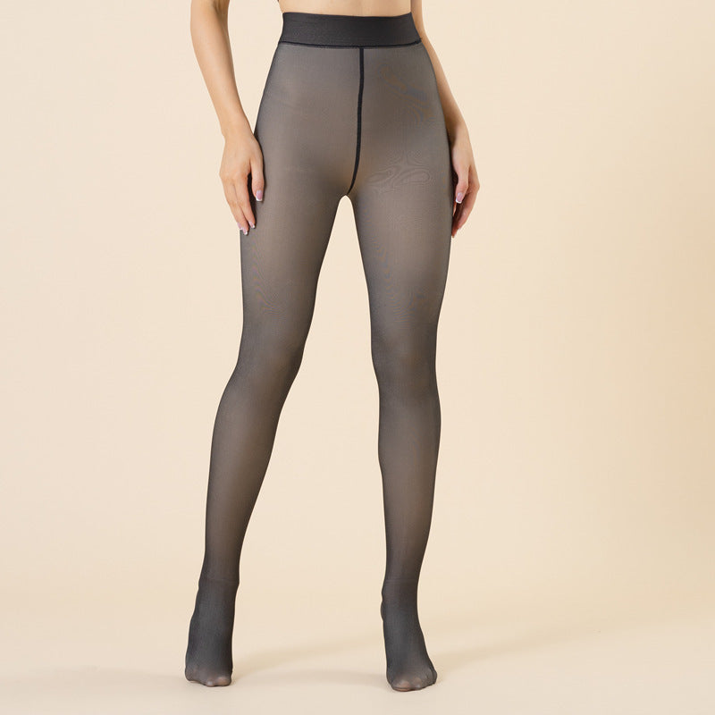 Outer Wear Fake Transparent One-word Crotch Leggings Warm Women's Transparent Pantyhose - Onouthati