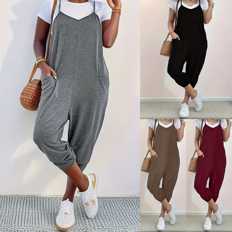 Pocket Sling Loose Casual Jumpsuit Women - Onouthati