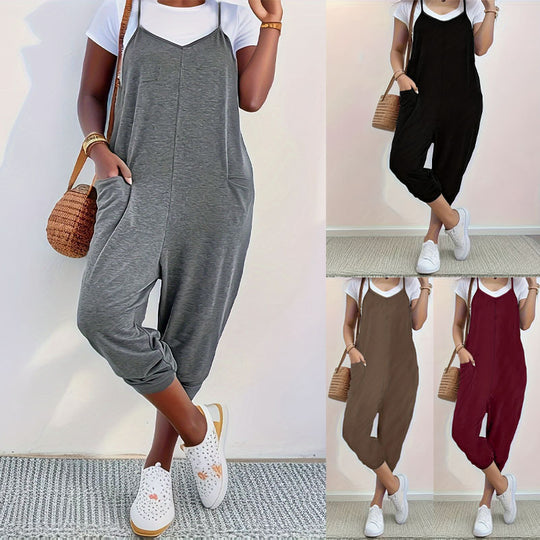 Pocket Sling Loose Casual Jumpsuit Women - Onouthati