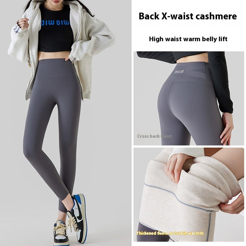 High Waist Cashmere Leggings Winter Warm Solid Plush Pants Fashion Slim Trousers Women Clothing - Onouthati