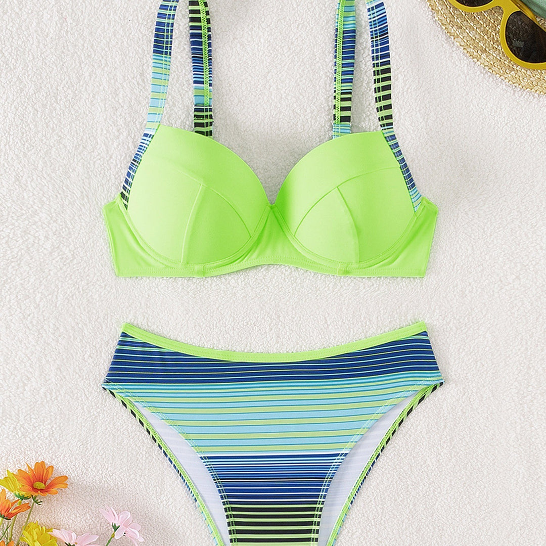 Striped Printed Split Bikini Swimsuit For Women - Onouthati