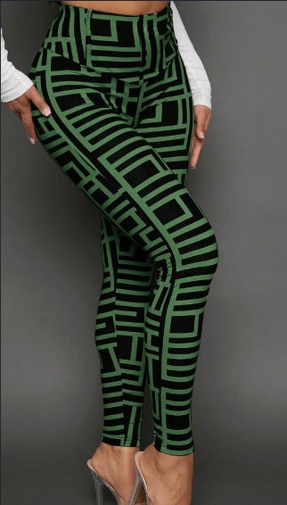 Casual Women Geometric Print Knitted Leggings - Onouthati