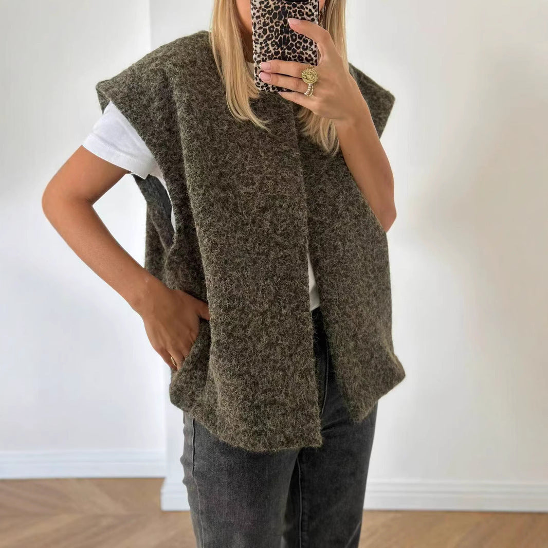 V-neck Double-sided Hand-stitched Wool Overcoat Vest - Onouthati