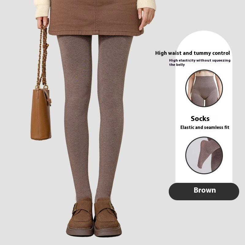 Winter High Waist Leggings With Sock Fashion Slim Pantyhose Warm Thin Legs Pants Women Clothing - Onouthati
