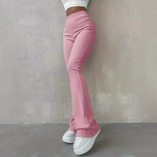 Casual Rib Simple Slim Fit Leggings Solid Color High Waist Fashion Trousers - Onouthati