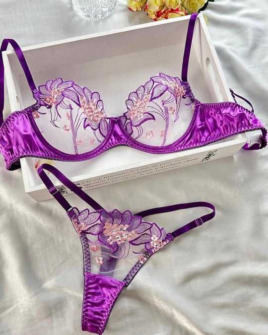 Purple Embroidered Ribbon Steel Ring Underwear Suit Women - Onouthati