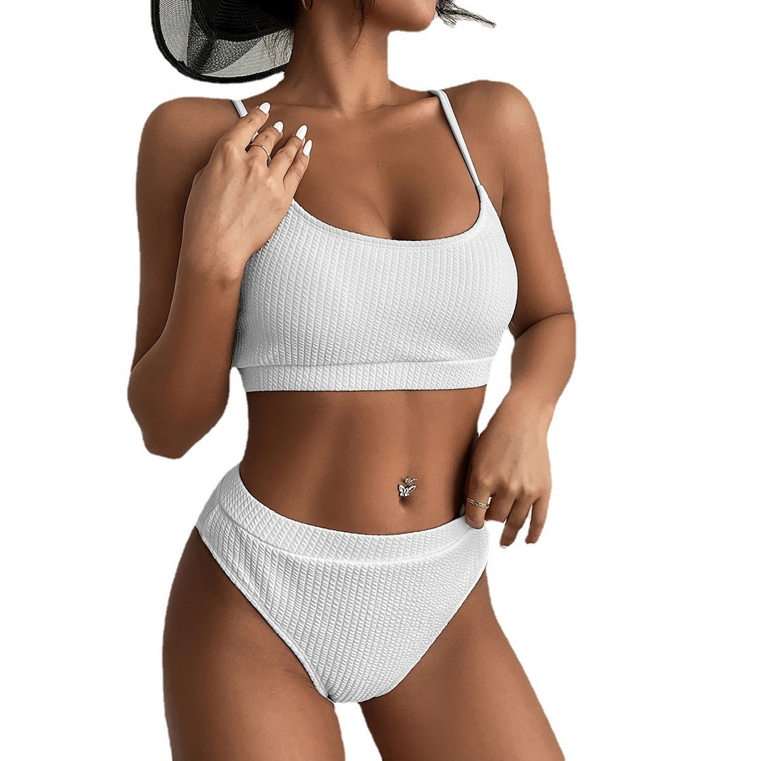 High Waist Bikini Swimwear Women Swimsuit New Push Up Biquini Ribbed Bathing Suit Women Sexy High Cut Bikinis Set - Onouthati