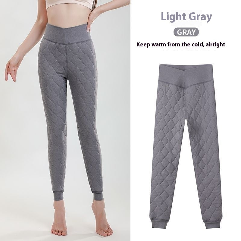 Warm Thickened Cashmere Leggings Winter Rhombus Stitching Pants Outerwear High Waist Slim Trousers Women Clothing - Onouthati