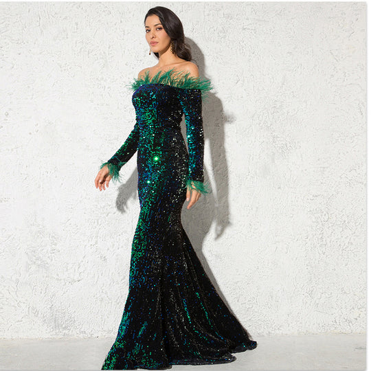 Off-the-shoulder Fishtail Party Formal Dress - Onouthati