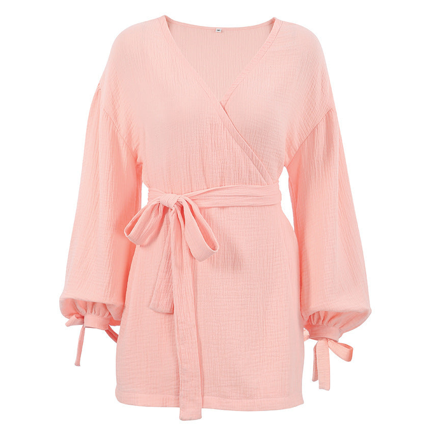 Long Sleeve Nightgown Loose-fitting Loungewear Pajamas For Women Double-layer Gauze Moisture-wicking Clothing - Onouthati