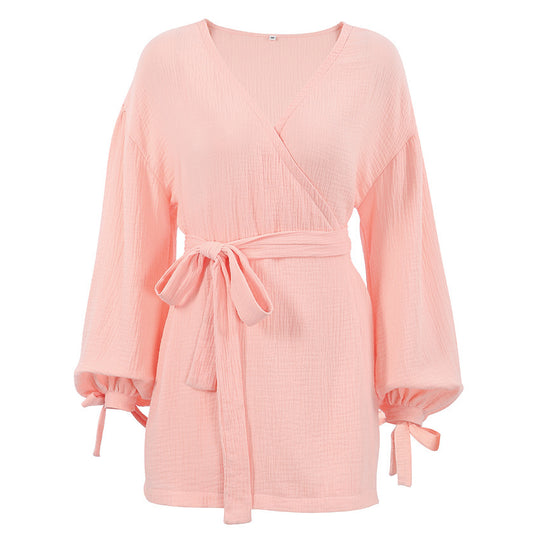 Long Sleeve Nightgown Loose-fitting Loungewear Pajamas For Women Double-layer Gauze Moisture-wicking Clothing - Onouthati