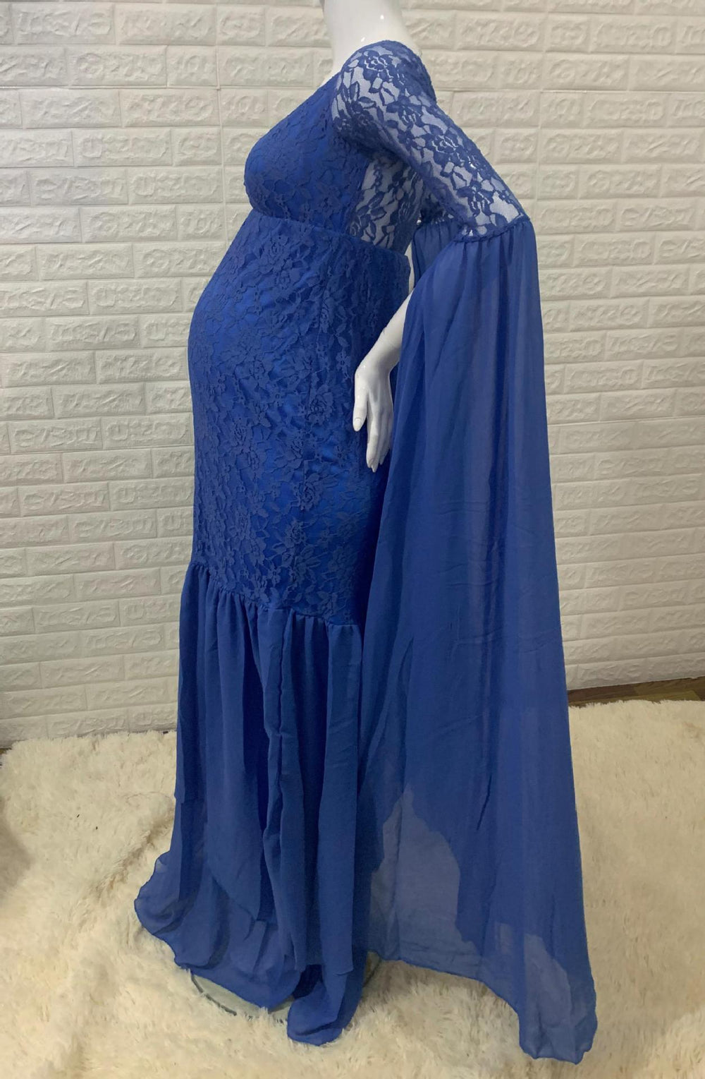 Women's Clothing Lace Stitching Pregnant Women Super Long Sleeve Dress - Onouthati