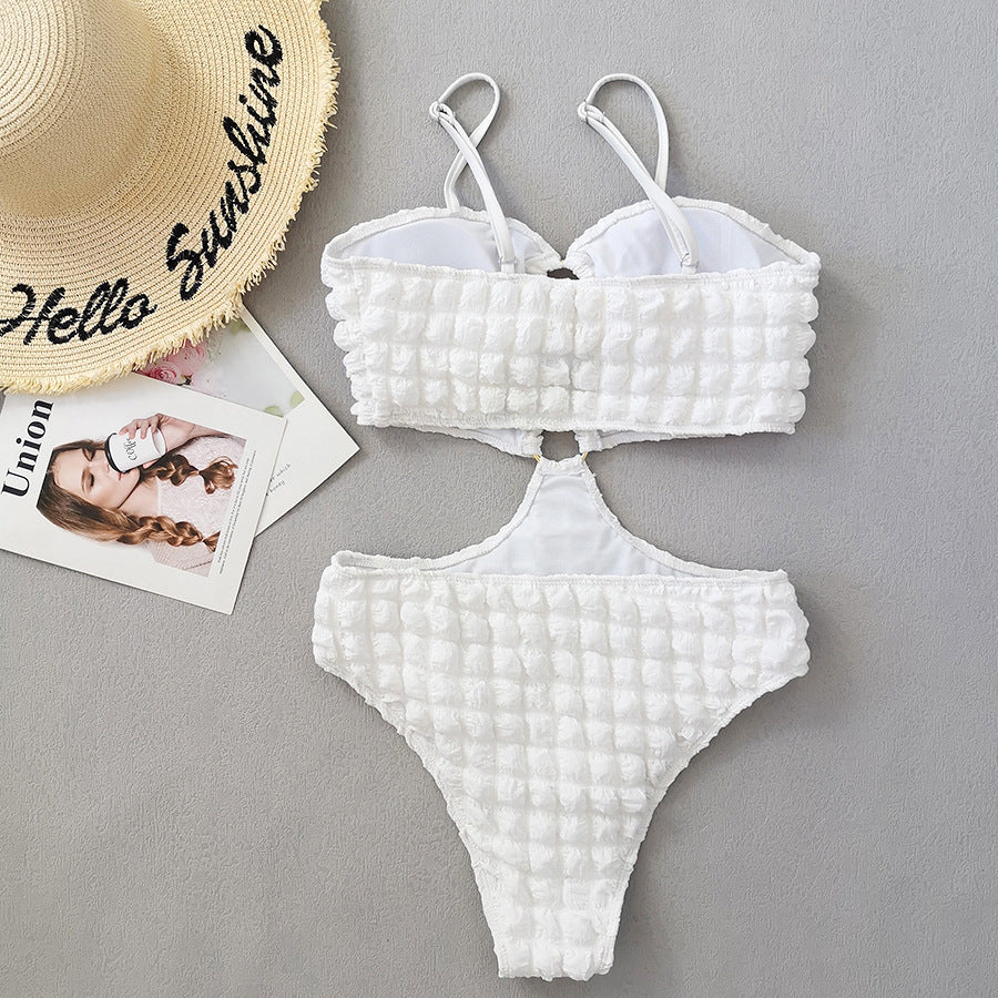 Special Fabric Seersucker Bikini Sexy Ring One-piece Swimsuit For Women - Onouthati
