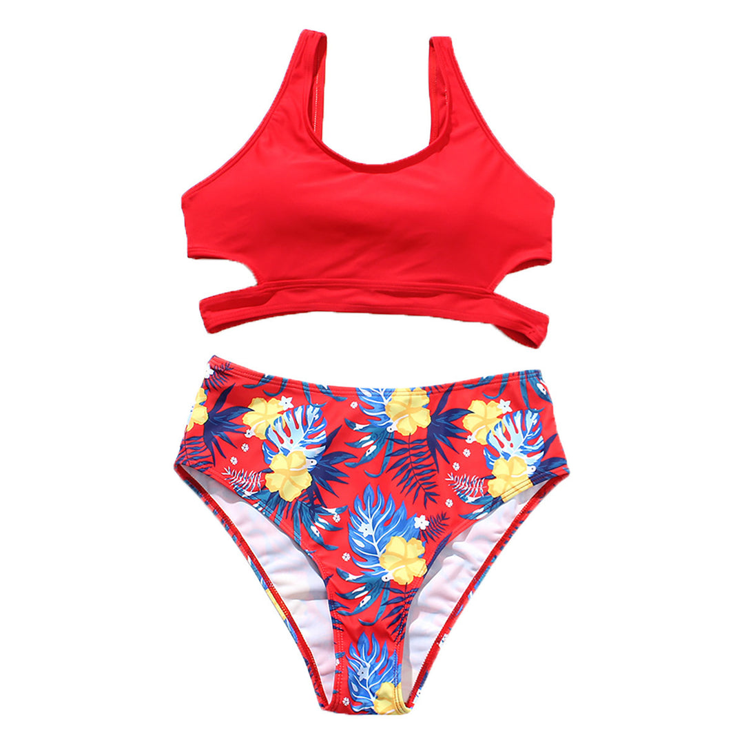 Ladies High Waist Solid Color Printed Swimsuit - Onouthati