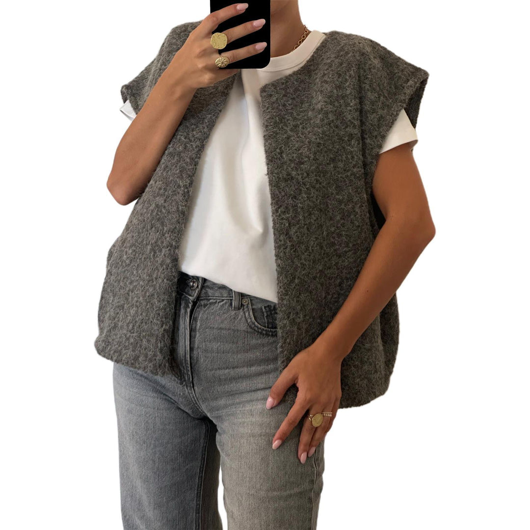 V-neck Double-sided Hand-stitched Wool Overcoat Vest - Onouthati