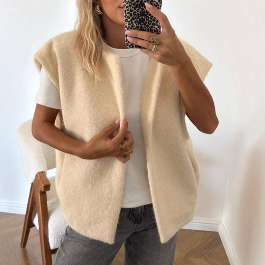 V-neck Double-sided Hand-stitched Wool Overcoat Vest - Onouthati