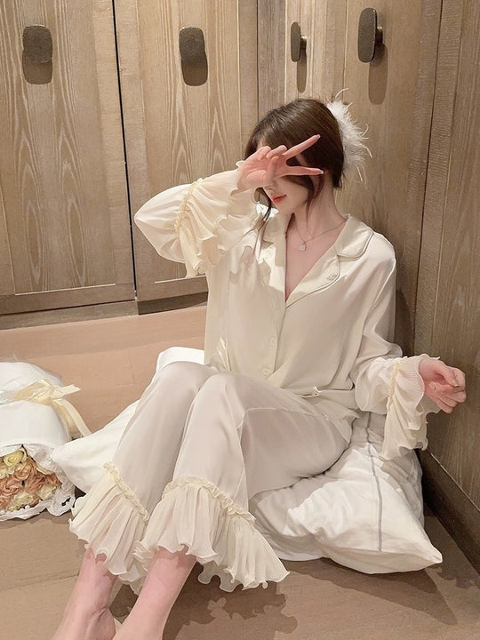 Fashion Ice Silk Pajamas Ruffled Women - Onouthati