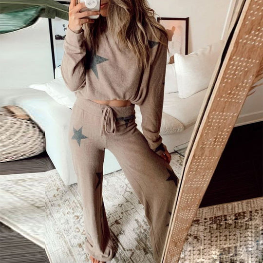 Women Printed Long-Sleeved Home Service Suit Pajamas - Onouthati