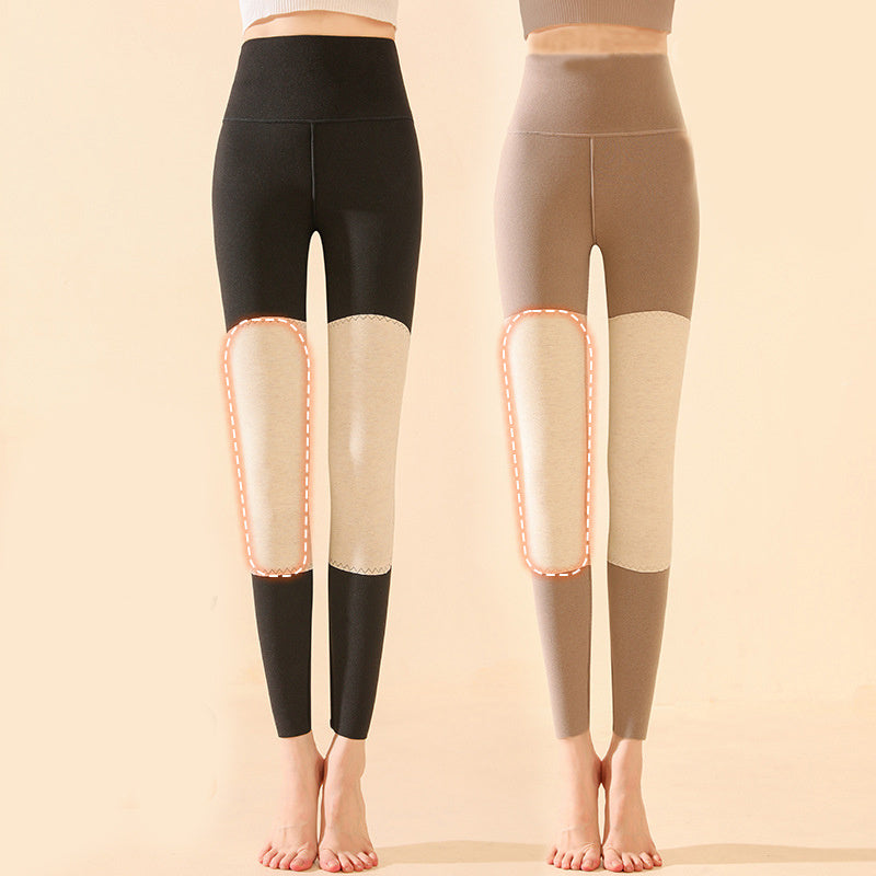 Winter High Waist Knee-pad Leggings Fashion Warm Double-sided Frosted Pants Solid Slim Trousers Women Clothing - Onouthati