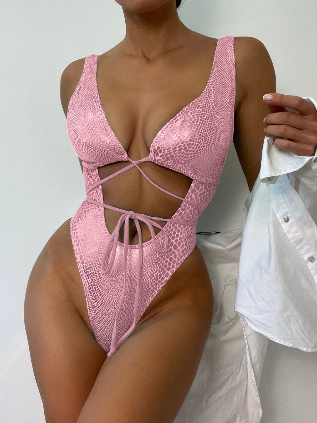 Women's Bikini One Piece Swimsuit Strappy Lace Up Swimwear Bathing Suit - Onouthati