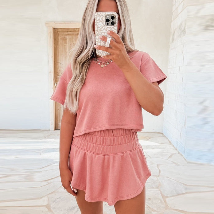 New Solid Color Short Sleeve Casual Suit Women - Onouthati