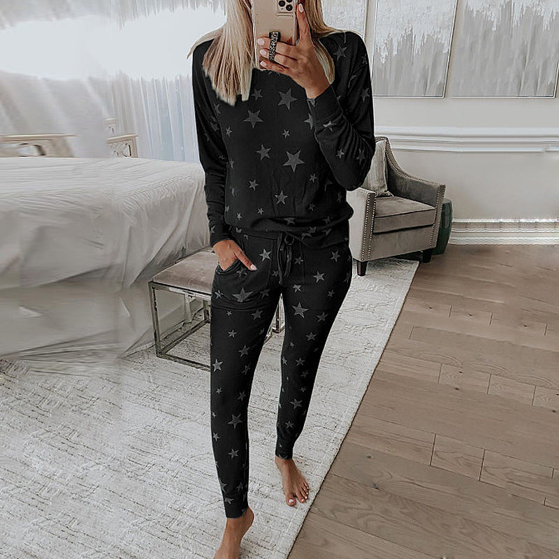 Printed Long-Sleeved Casual Home Service Suit Pajamas Women - Onouthati