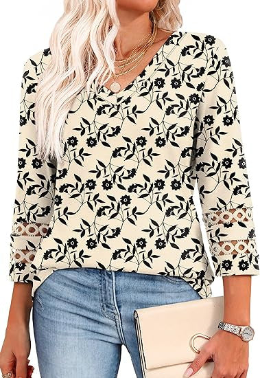 Solid Color Loose V-neck 34 Sleeves Women - Onouthati