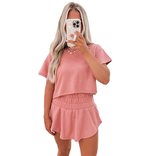 New Solid Color Short Sleeve Casual Suit Women - Onouthati