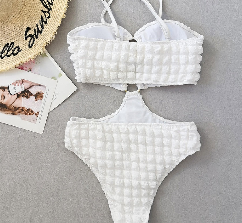 Special Fabric Seersucker Bikini Sexy Ring One-piece Swimsuit For Women - Onouthati