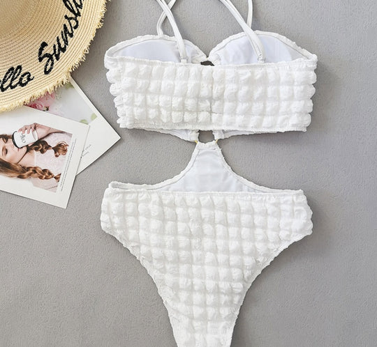 Special Fabric Seersucker Bikini Sexy Ring One-piece Swimsuit For Women - Onouthati