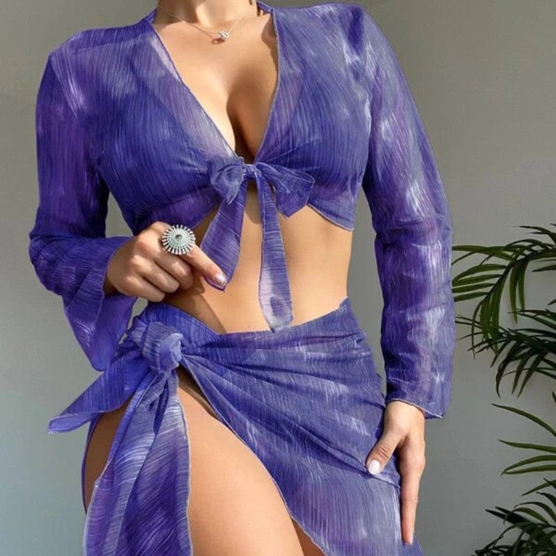 Swimsuit New 4 PCs Set Split Long Sleeve Bikini For Women - Onouthati