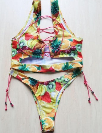 Pineapple Bikini for big boob Women Lace Up Swimwear Thong bikini set two pieces Swimsuit Bathing Suit female - Onouthati