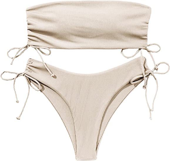 Summer Tube Bikini With Drawstring Design Solid Color Sexy Swimsuit For Beach Party Womens Clothing - Onouthati