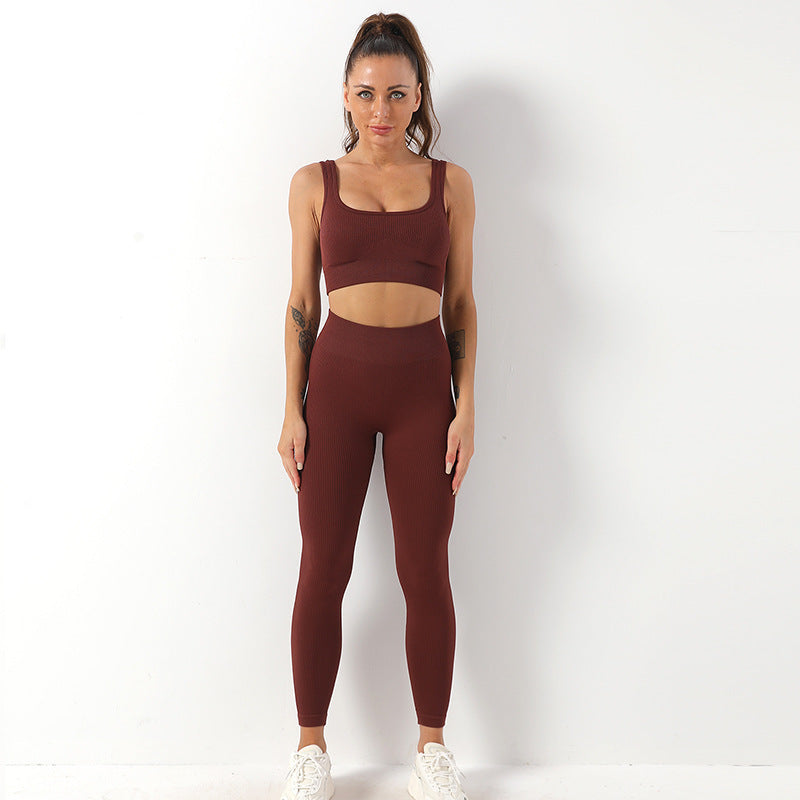2pcs Thread Yoga Suit Seamless Bra And Butt Lifting High Waist Leggings Set For Women Sports Fitness Yoga Pants Sportswear Outfits Clothing - Onouthati