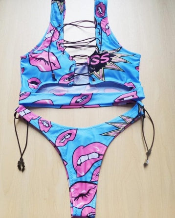 Pineapple Bikini for big boob Women Lace Up Swimwear Thong bikini set two pieces Swimsuit Bathing Suit female - Onouthati