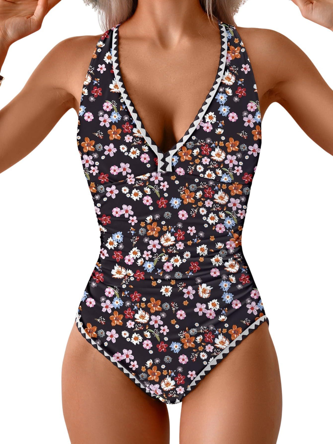 Women's One Piece Belly Contraction Pleated Push-up Lace-up Swimsuit - Onouthati