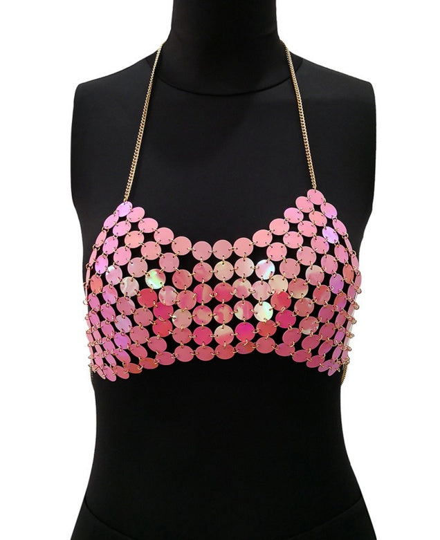 Sexy Metal Chain Tank Top Womens Silver Sparkly Sequins Hollow Plain Backless Club Vest Women Summer Beach Crop Tops - Onouthati