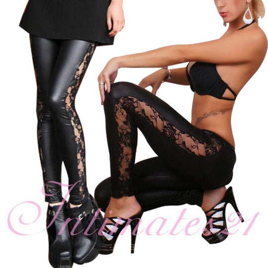Women's Lace Leather Leggings - Onouthati