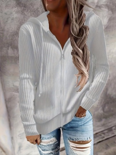 Zip Up Drawstring Hoodies, Casual Soldi Long Sleeve Sweatshirt - Onouthati