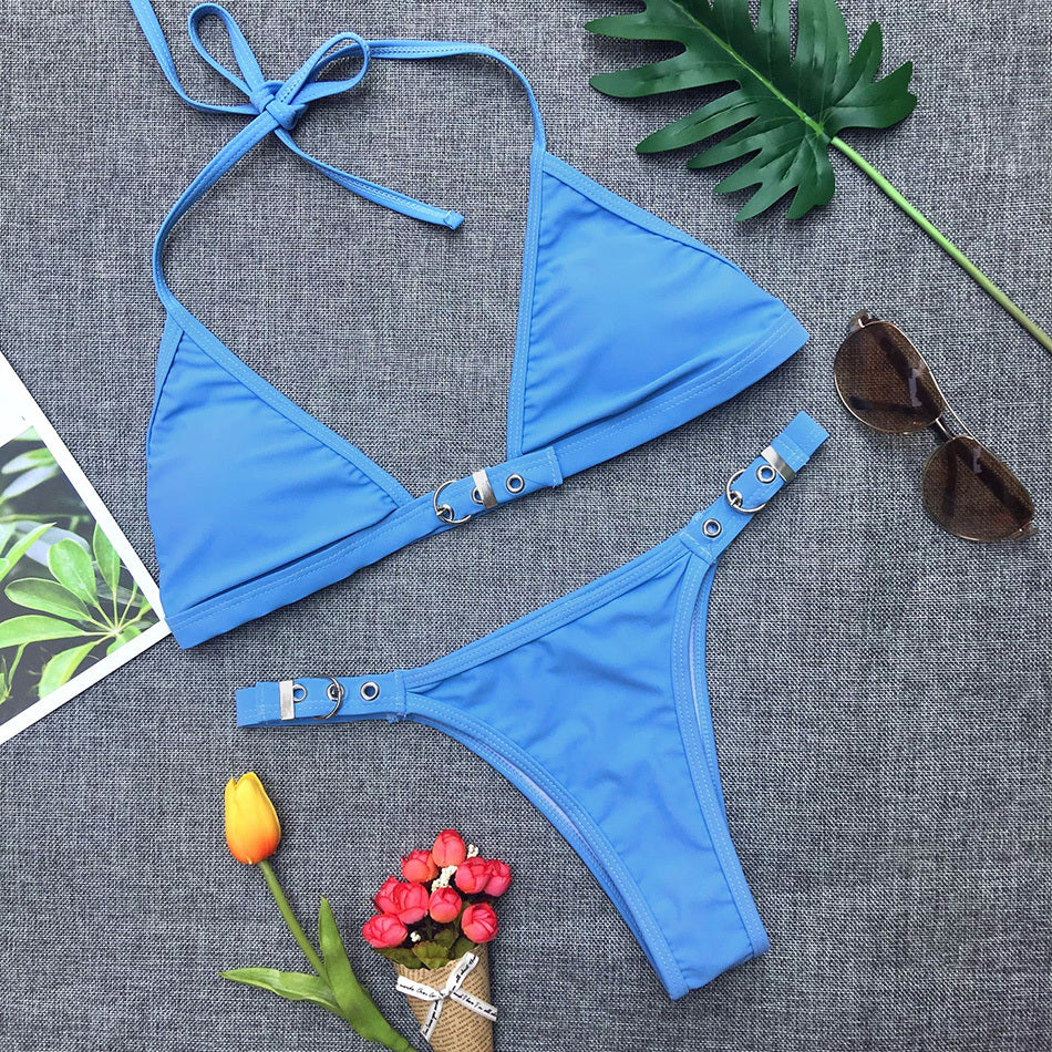 Swimwear Adjust Swimming Suit for Women Bikinis Sexy Solid Swimsuit Female Black Thong Bikini Set Brazilian Bathing Suits - Onouthati