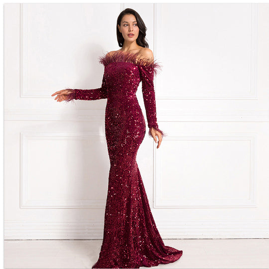 Off-the-shoulder Fishtail Party Formal Dress - Onouthati