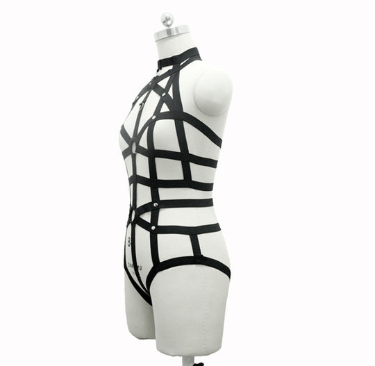 New pastel goth Women bust garterbelt sexy lingerie set gothic bust bondage garterbelt suit neck collar retail - Onouthati