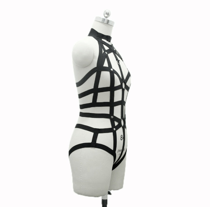 New pastel goth Women bust garterbelt sexy lingerie set gothic bust bondage garterbelt suit neck collar retail - Onouthati