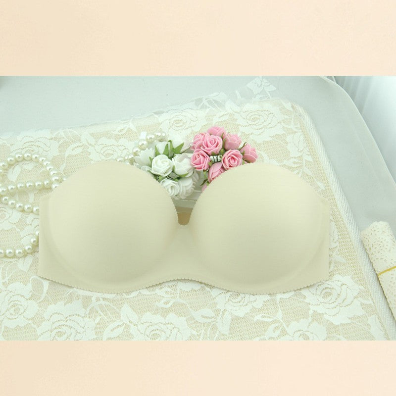 Women Front Closure Silicone Self-Adhesive Half Cup Wire Free Backless Strapless Seamless Push Up Bra For Female Intimates - Onouthati